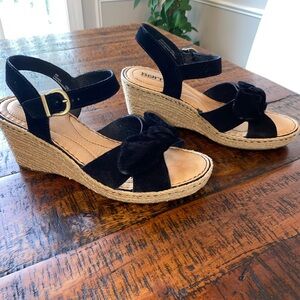 Born Black Wedge Sandals with Bow Accent